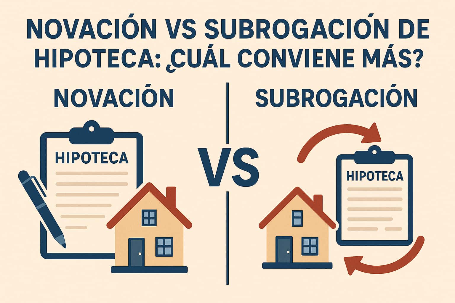 Infografía comparativa entre novación y subrogación de hipoteca: diferencias, ventajas y qué conviene más en 2025