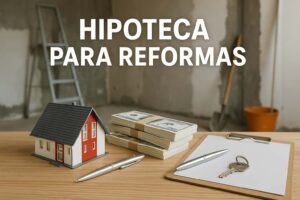 Miniatura de casa con fajos de billetes y llaves sobre una mesa, simbolizando financiación para reformas de vivienda