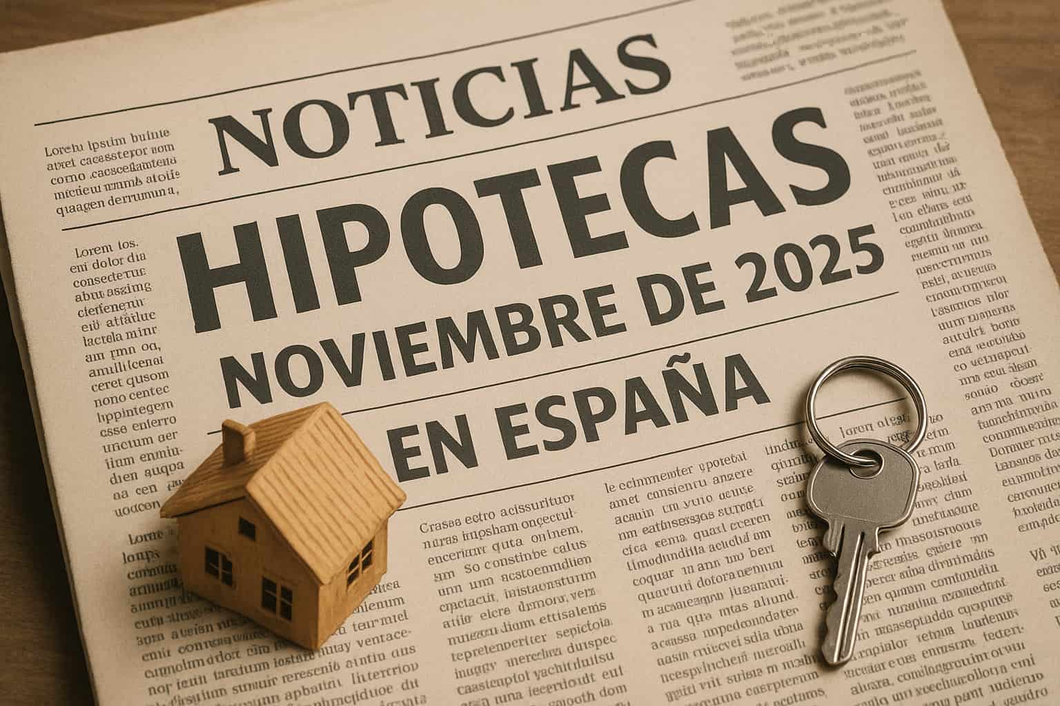 “Noticias hipotecarias de noviembre 2025 en España con casa y llaves”